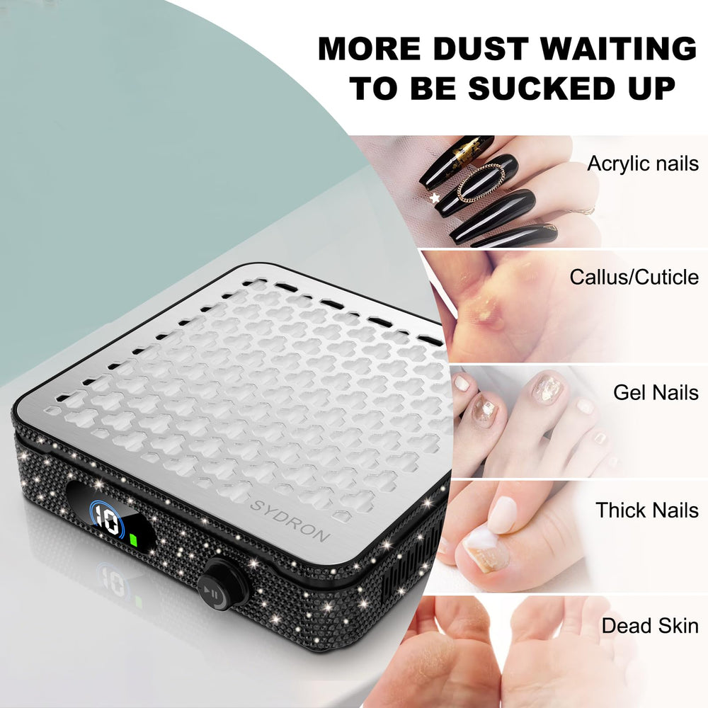 SYDRON Nail Dust Collector in use at a studio showcases clean air and focus