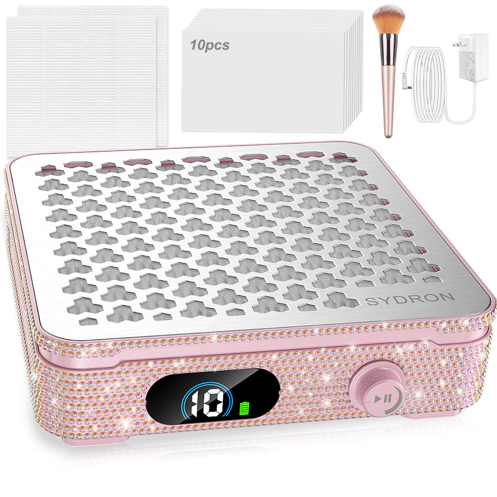 SYDRON Nail Dust Collector rose-pink frame captures dust for a cleaner manicure station.