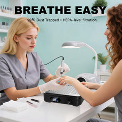 SYDRON Nail Dust Collector side view highlighting cordless operation for mobile nail art