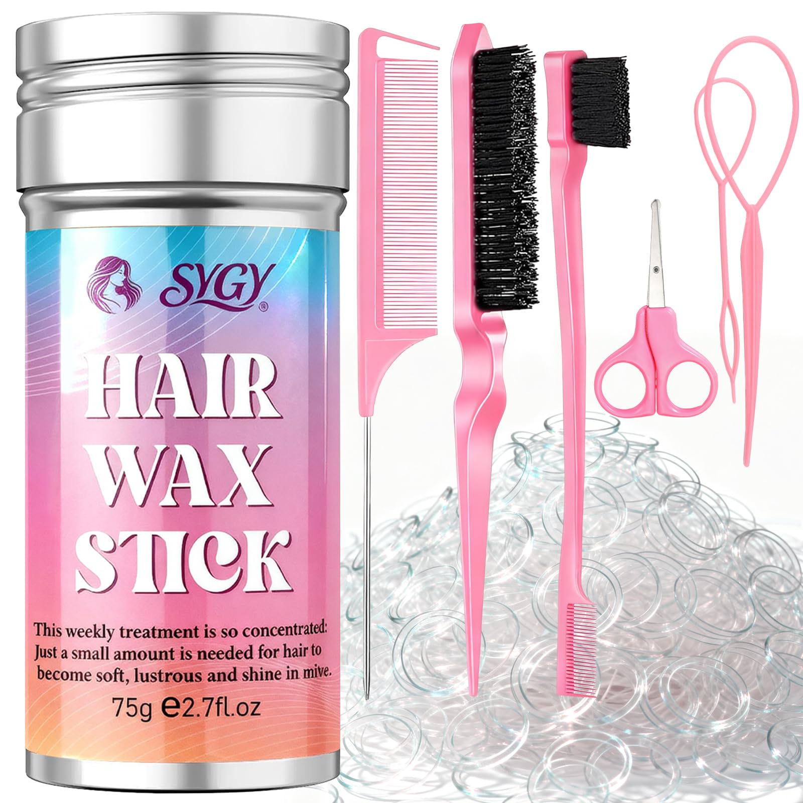 SYGY hair wax stick application demonstrates quick smoothing of fly-aways for a polished look.