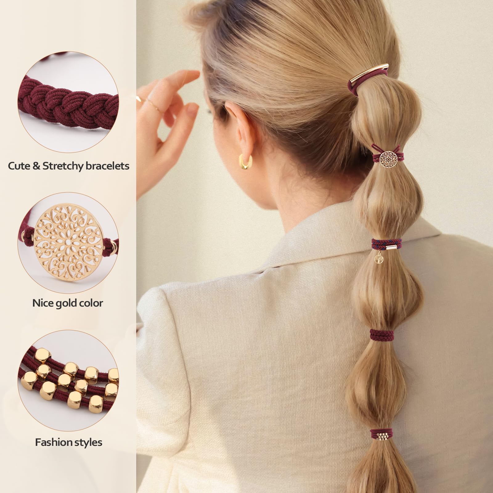 SYGY women's hair ties on wrist—soft, comfortable, long-wearing