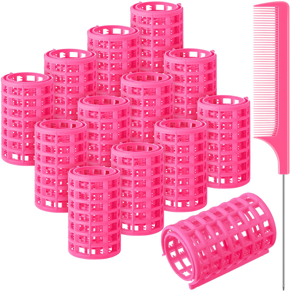 Syhood 12pcs plastic hair rollers large pink for easy DIY curls