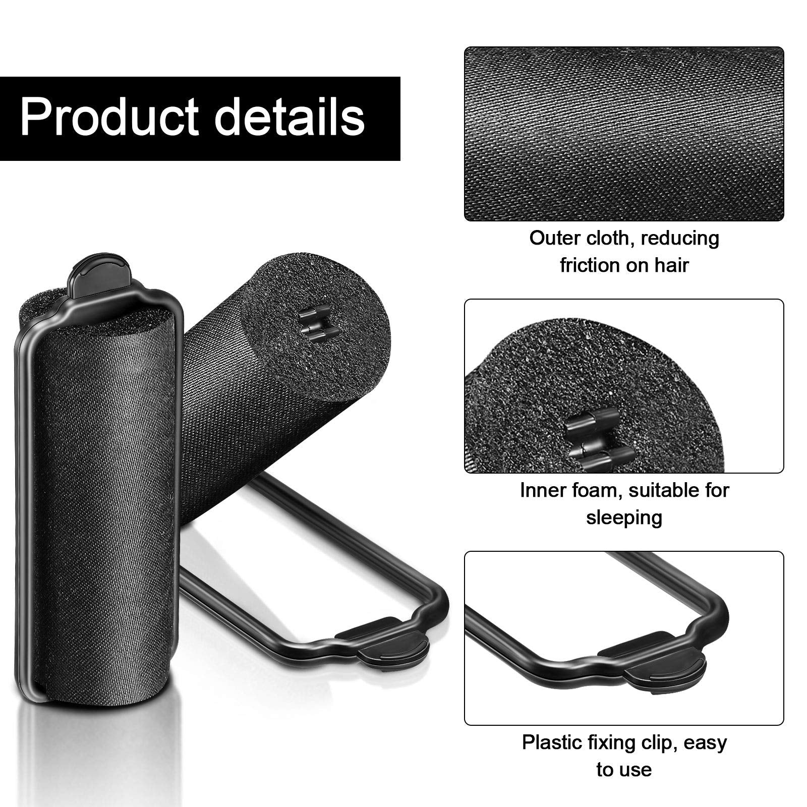 Syhood black-satin-wrap-hair-roller-closeup shows smooth texture for gentle styling.