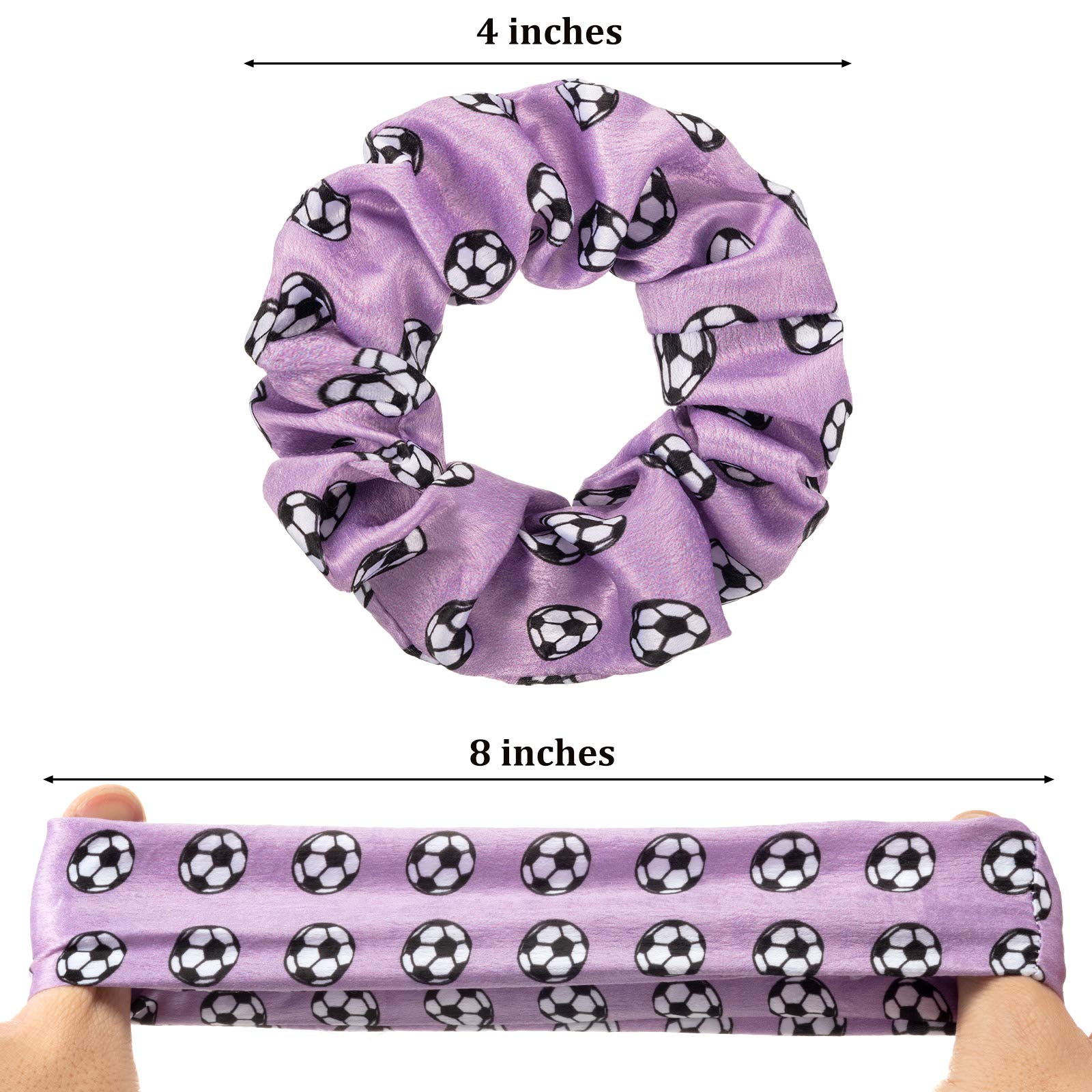 Syhood soccer pattern velvet scrunchie close-up showing durable soft grip