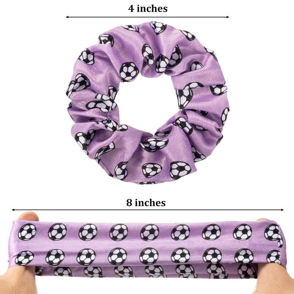 Syhood soccer pattern velvet scrunchie close-up showing durable soft grip