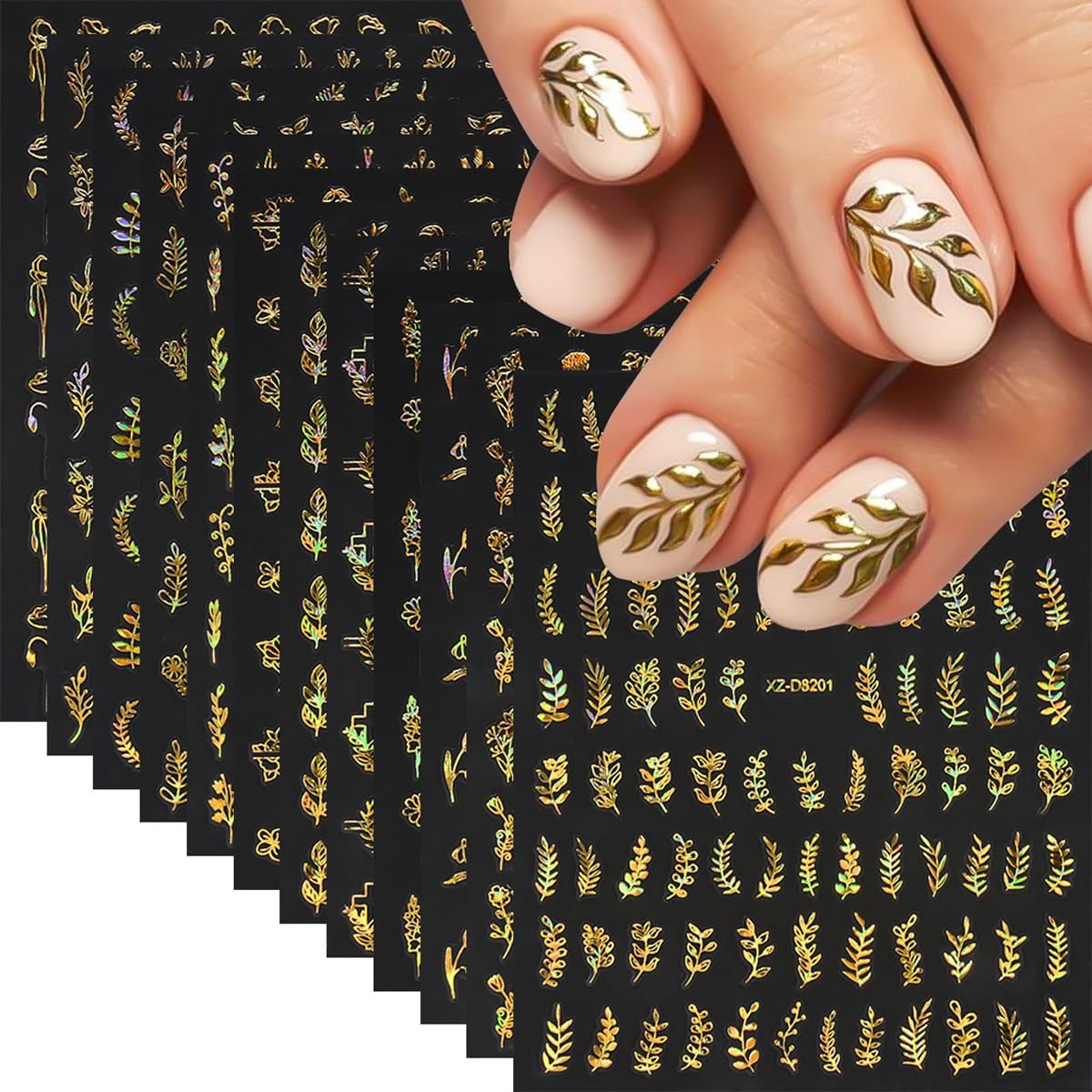 SYPAFG gold nail stickers leaf design for easy, luxurious manicure.