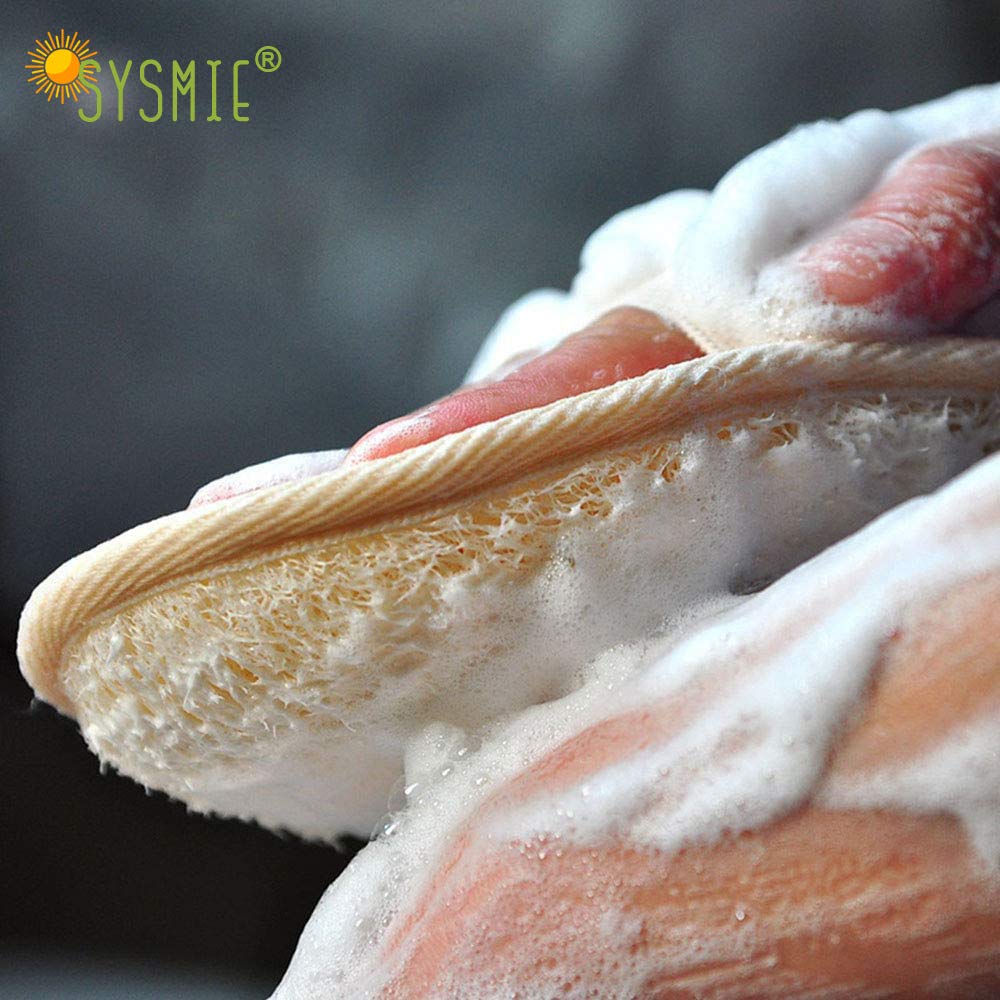 Sysmie natural luffa and terry cloth materials highlight eco-friendly cleansing