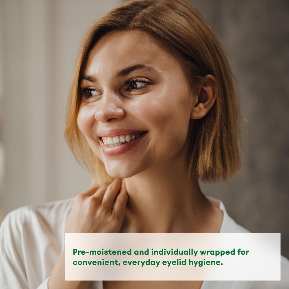 Systane Lid Wipes being applied along the eyelid for gentle cleansing.