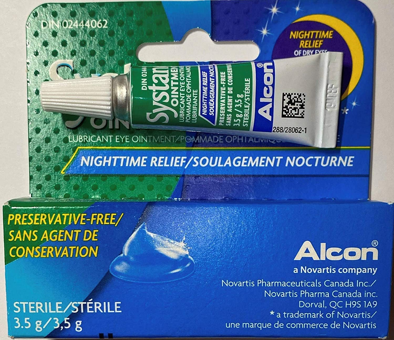 Systane Nighttime Ointment ingredient visual highlighting mineral oil and petrolatum