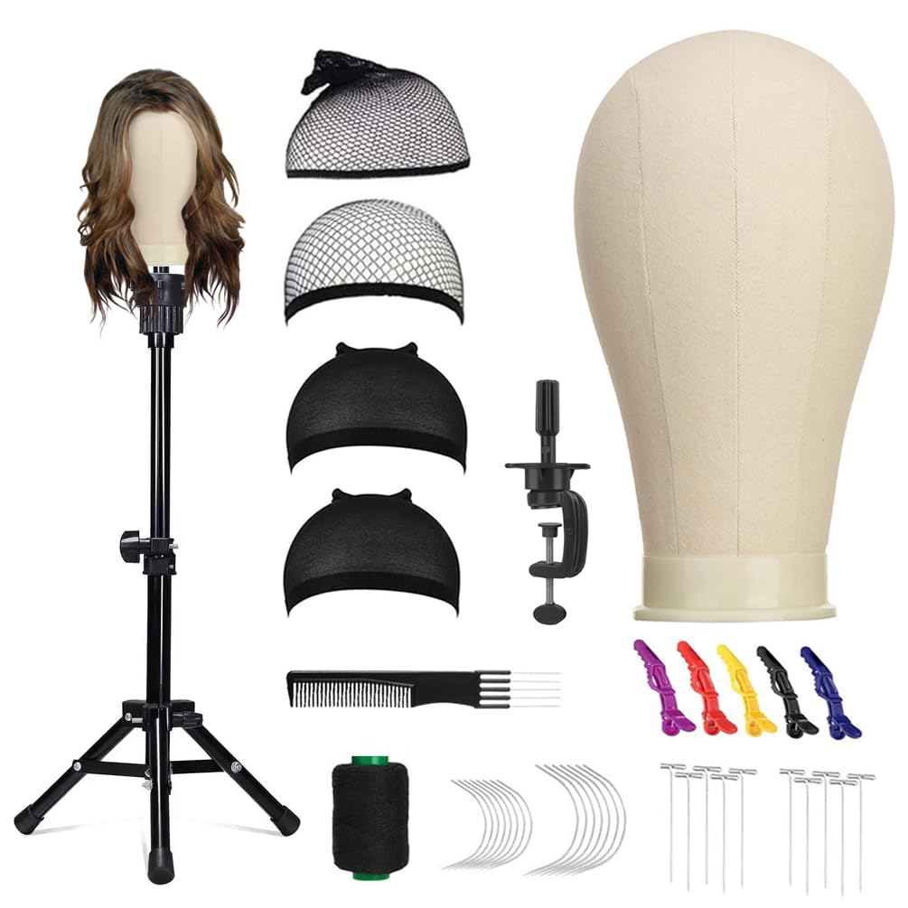 SZCY 22-inch canvas wig head in white for secure wig mounting and display.