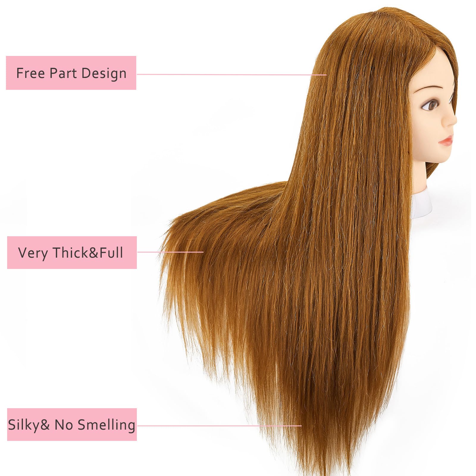 SZCY 28-inch head in light brown hair for versatile cut and braid training.