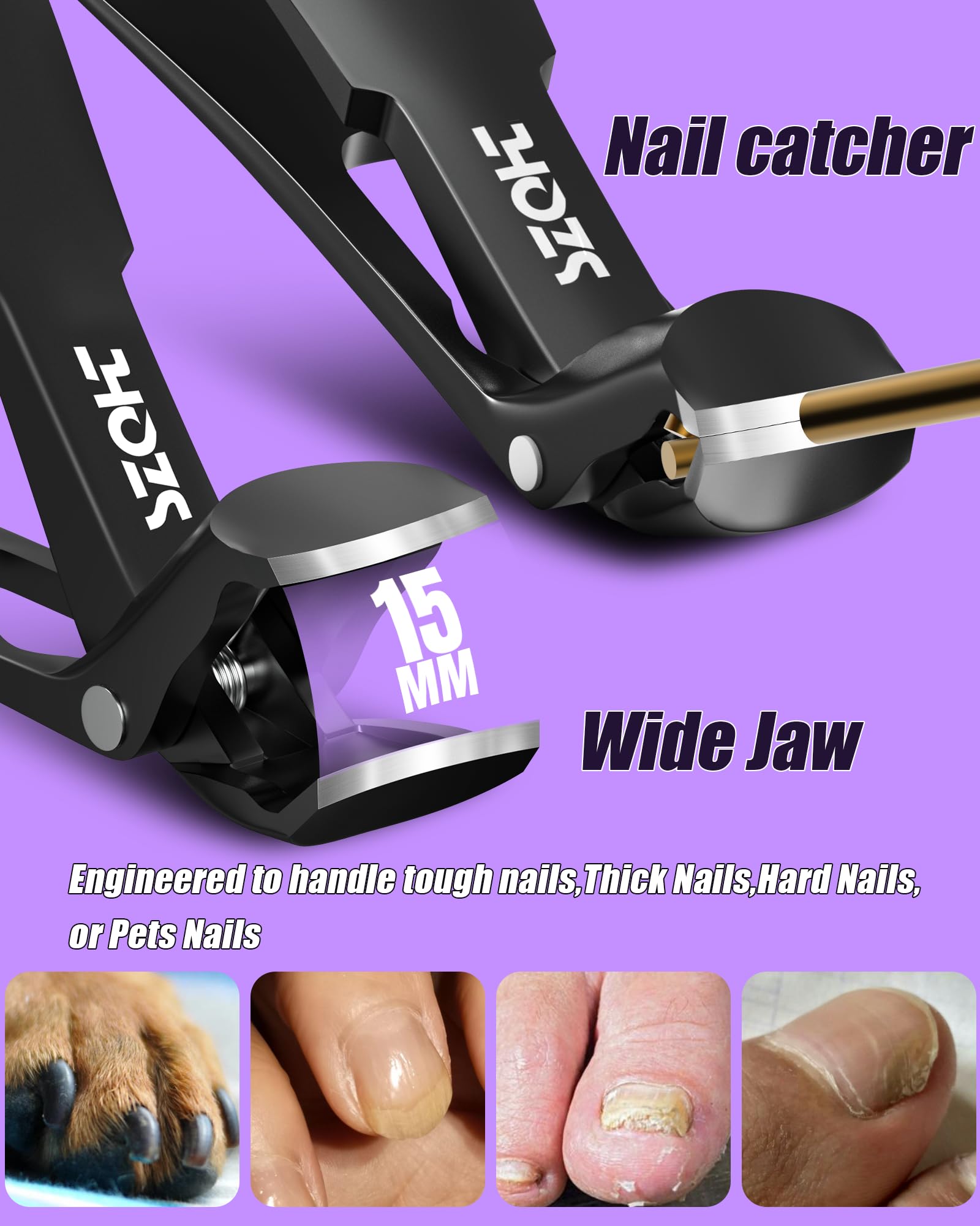 SZQHT extra-wide handle nail clippers reduce hand strain during use.