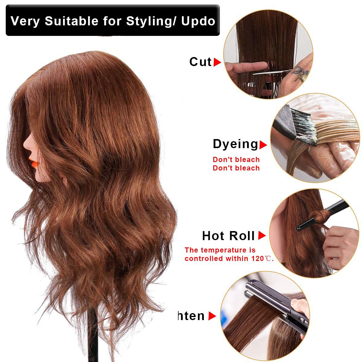 SZCY LLC mannequin head multi-function practice enables cutting, braiding, setting, curling.