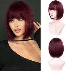 T-color Wine Red Bob Wig front view showing natural texture for daily wear