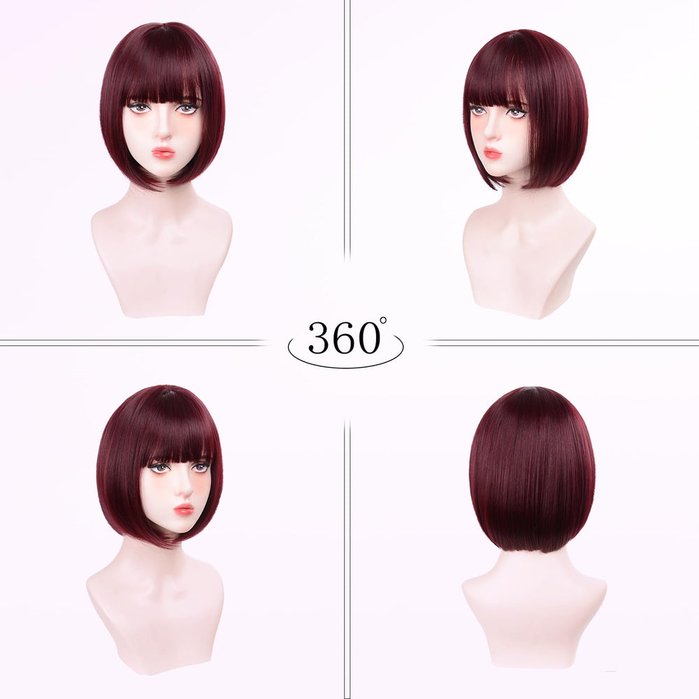 T-color Wine Red Bob Wig cap adjustments for a secure, comfortable fit