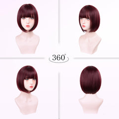 T-color Wine Red Bob Wig cap adjustments for a secure, comfortable fit