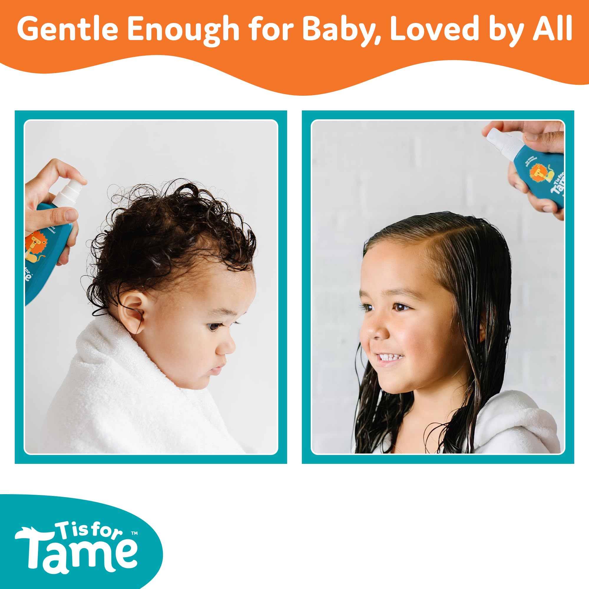 T is for Tame cruelty-free vegan label signals ethical family-friendly detangler.