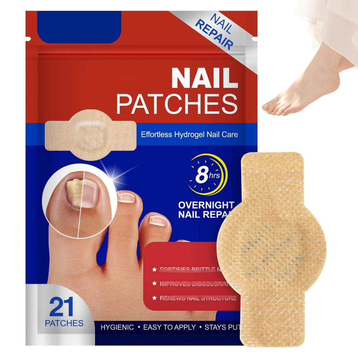 taakcc toenail treatment extra-strength packaging shows 21 patches for daily nail care