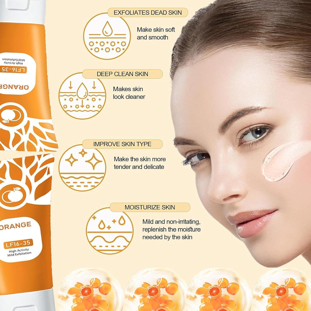 TABOUNTS Orange Exfoliating Gel on hands demonstrates circular massage action.