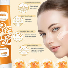 TABOUNTS Orange Exfoliating Gel on hands demonstrates circular massage action.