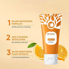 TABOUNTS Orange Exfoliating Gel applied to face for a refreshing cleanse.