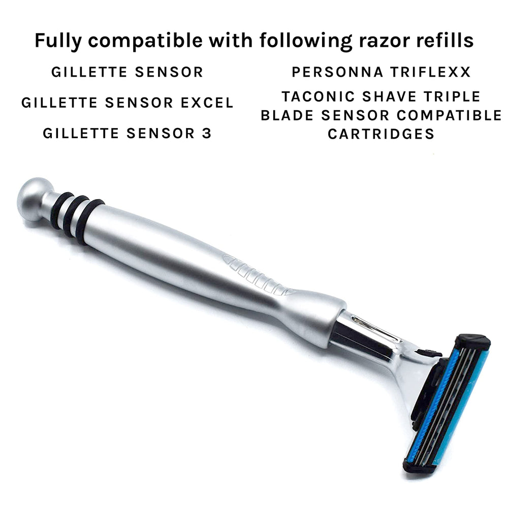 Taconic Shave blade cartridge compatibility ensures simple blade changes.