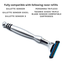 Taconic Shave blade cartridge compatibility ensures simple blade changes.