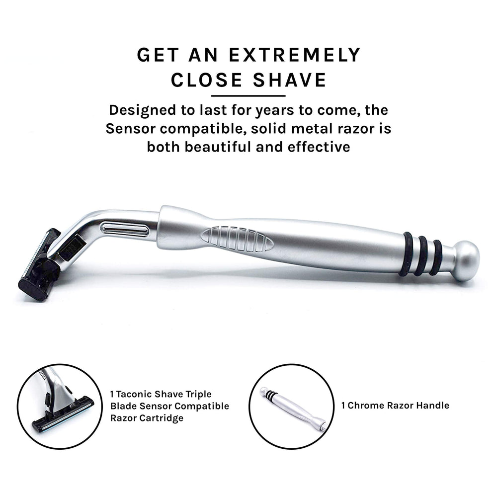 Taconic Shave heavyweight design provides stable balance during shave.