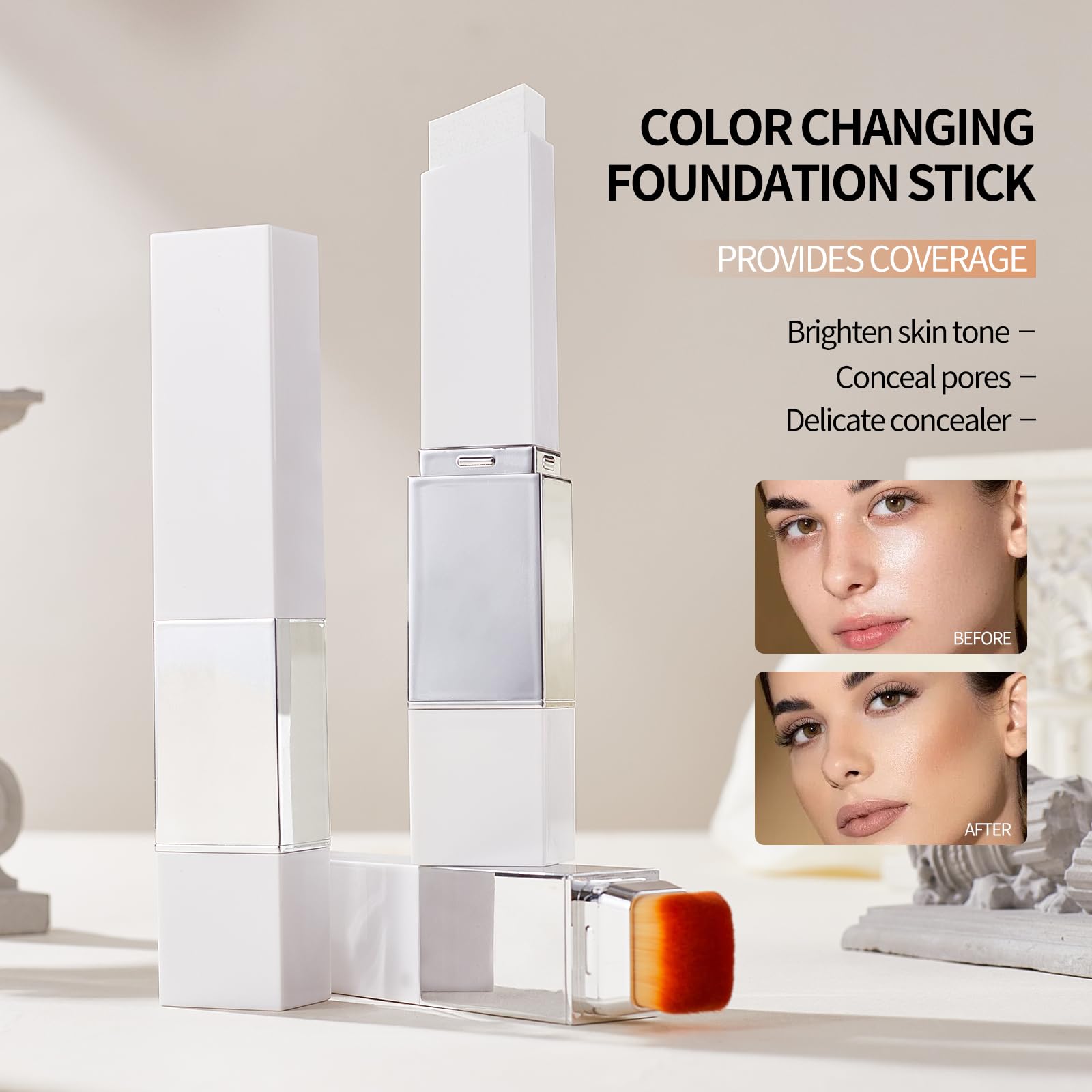 TAEERY color-changing stick applied on skin creates brightened, airy finish