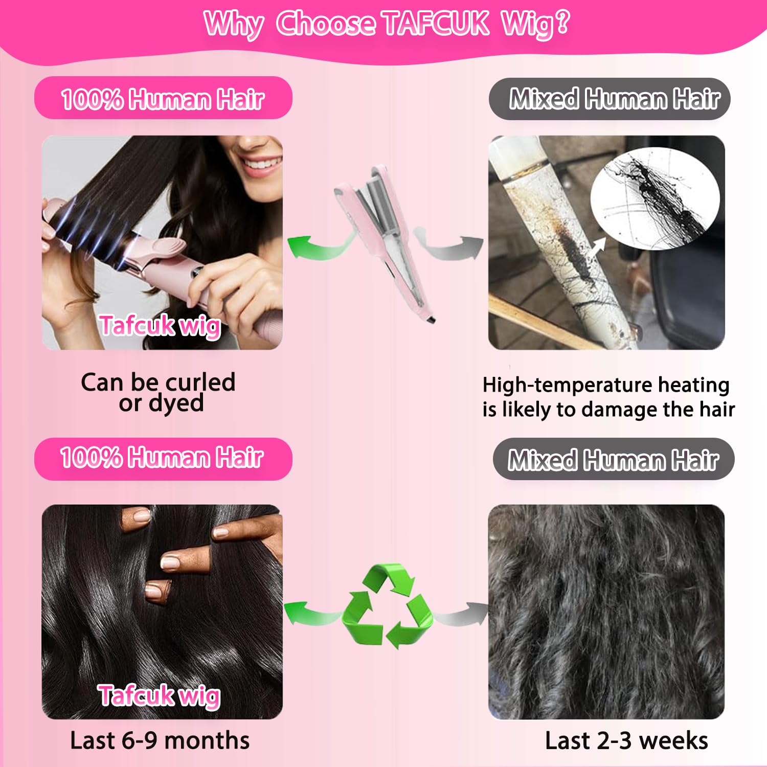 TAFCUK glueless cap with straps and combs offers easy wear.