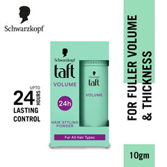 TAFT Instant Powder True Volume with application on hair for lift and texture.