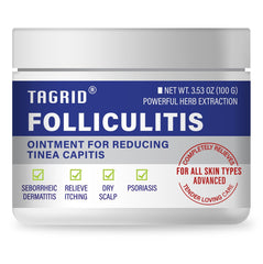 TAGRID Folliculitis Treatment Cream bottle displaying soothing, hydrating formula for daily comfort.