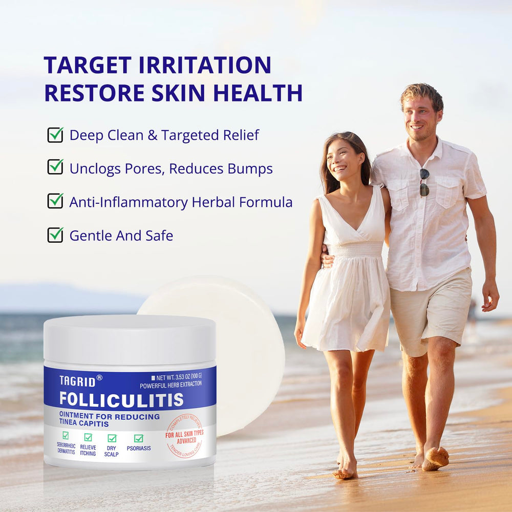 TAGRID Folliculitis Cream swatch shows lightweight non sticky feel on skin.