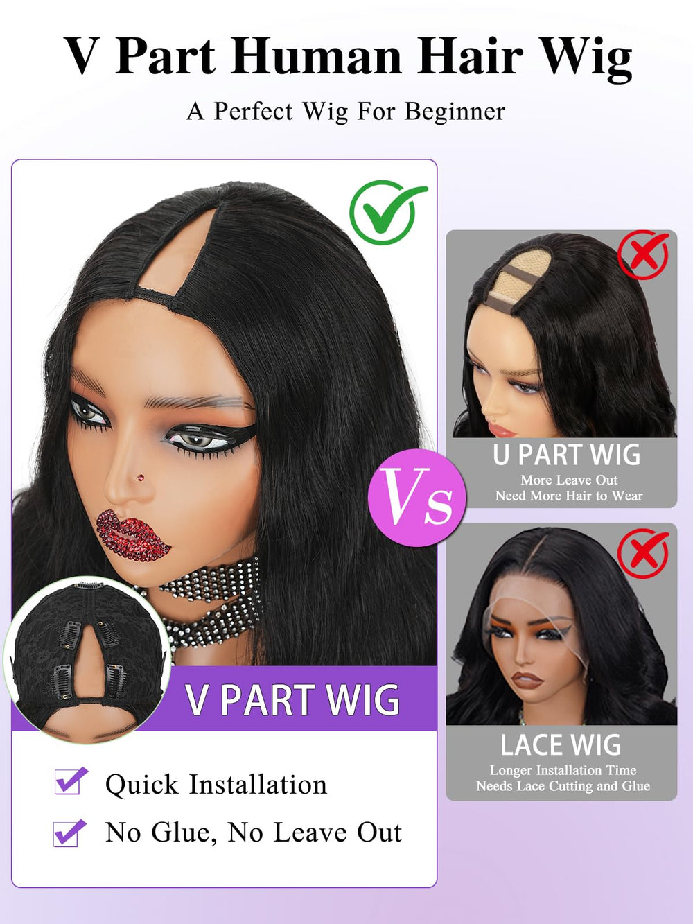 Tahikie V Part Wig upgraded comb grip for gentle secure hold