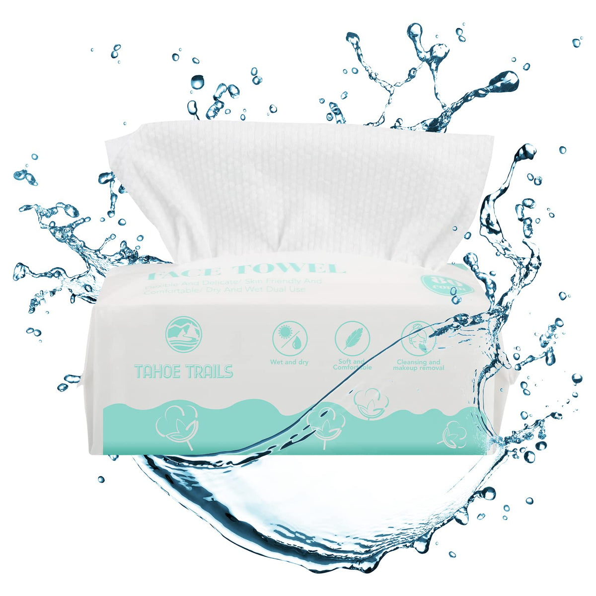 Tahoe Trails disposable face towel pop-up dispense for easy access.