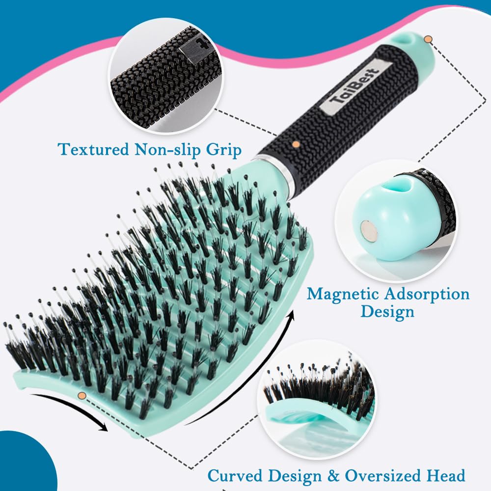TaiBest brush large curved head in action provides scalp contact and gentle detangling