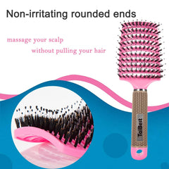TaiBest boar bristle brush large curved head closeup supporting comfortable detangling.