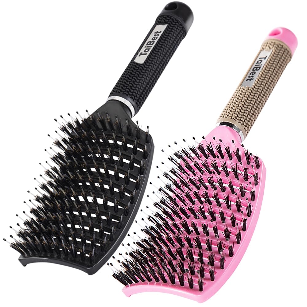 TaiBest boar bristle brush set closeup for gentle detangling and scalp oil distribution.