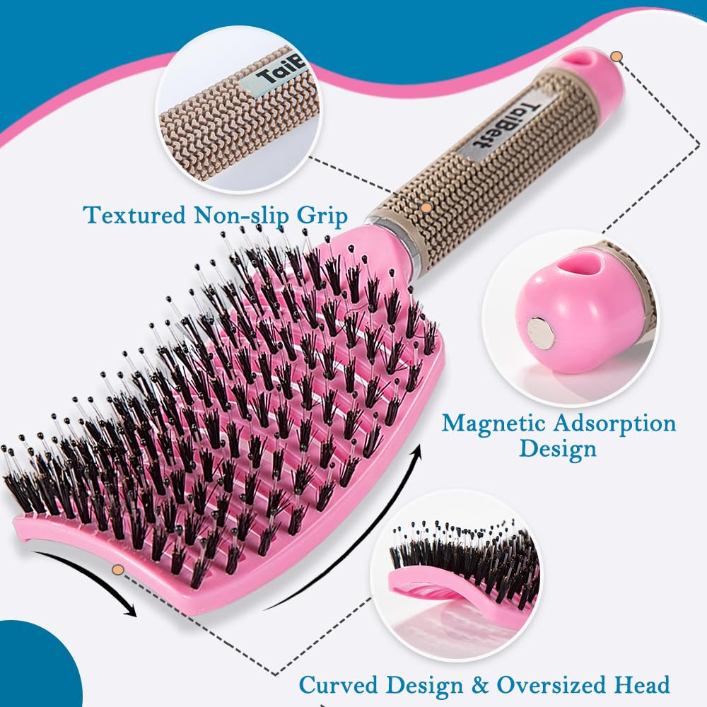 TaiBest boar bristle brush vented design closeup speeds drying during styling.