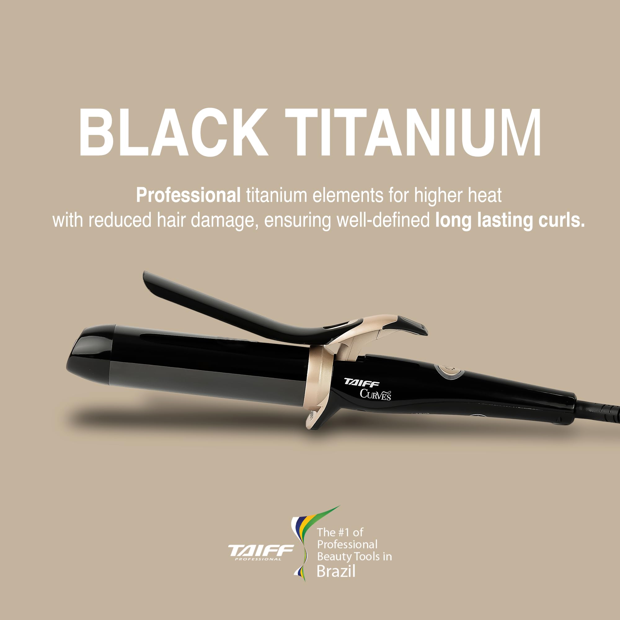 TAIFF Curves curling iron 9ft swivel cord enables unrestricted movement.