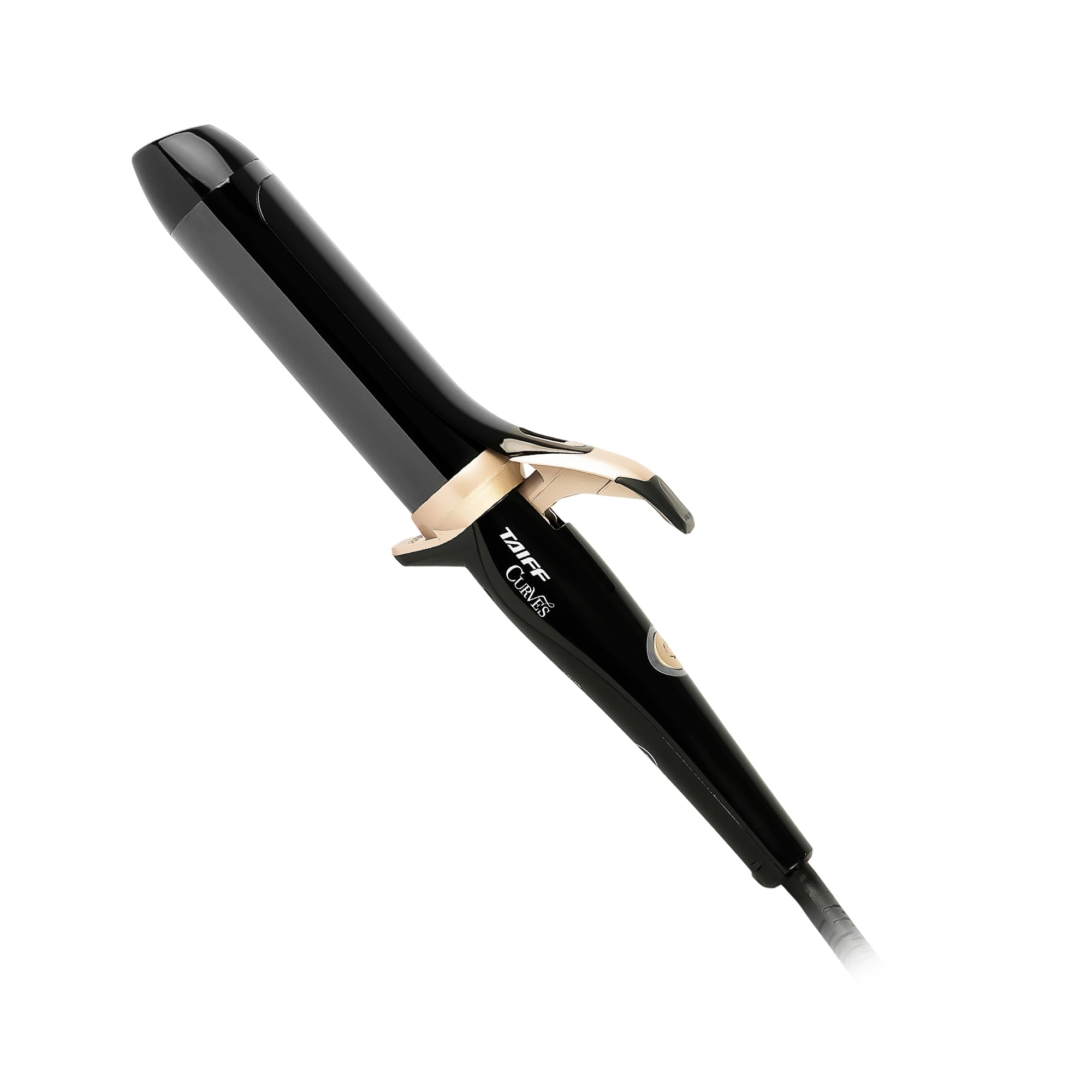 TAIFF Curves curling iron barrel in black titanium for smooth, shiny curls.
