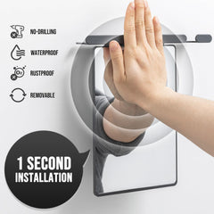 TAILI grey acrylic shower mirror provides clear fog-free reflection for morning routines.