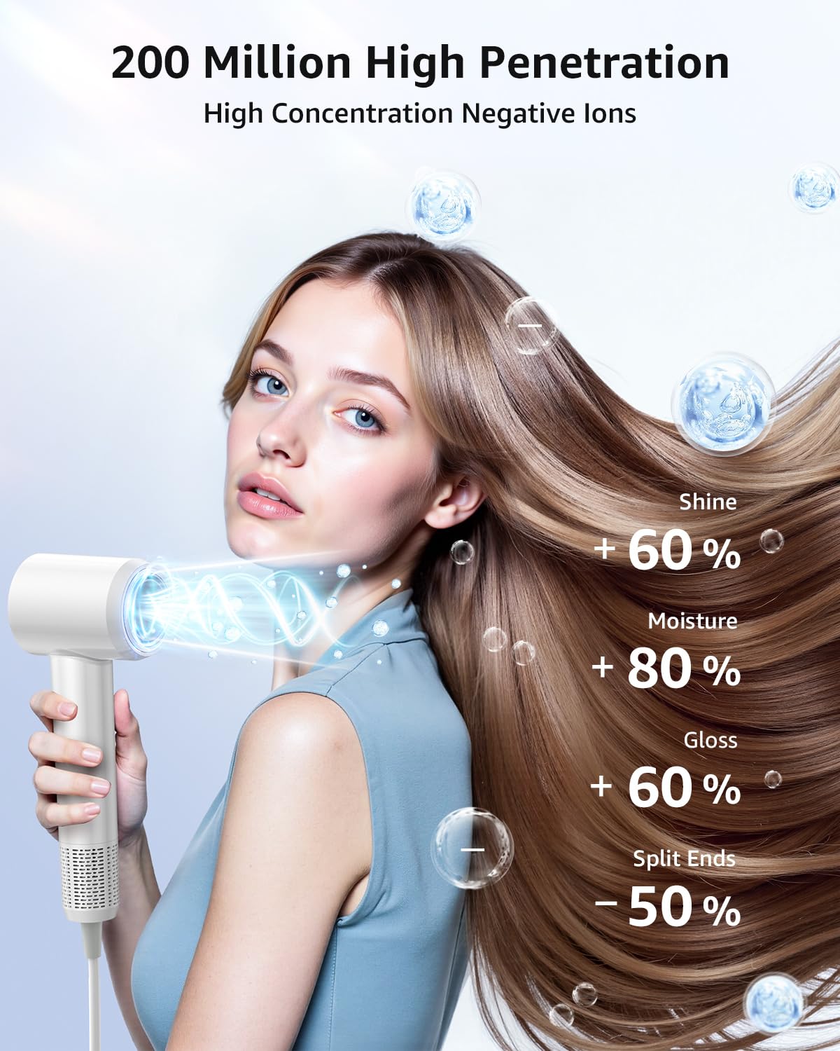 Tailulu HF03 smart NTC chip protects hair from overheating during drying.