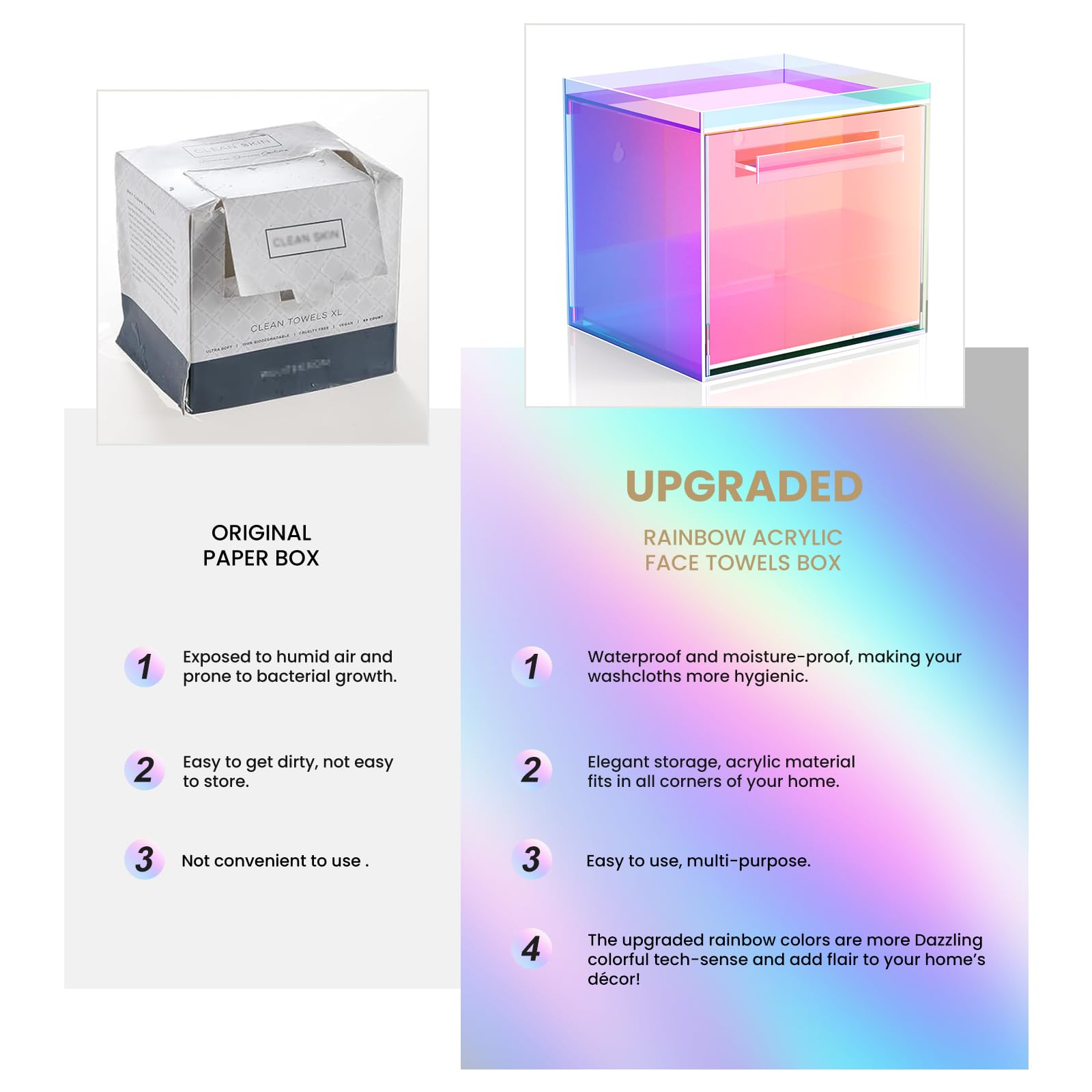 TAINESS Rainbow disposable towels box with drawer open shows organized storage and easy refills.