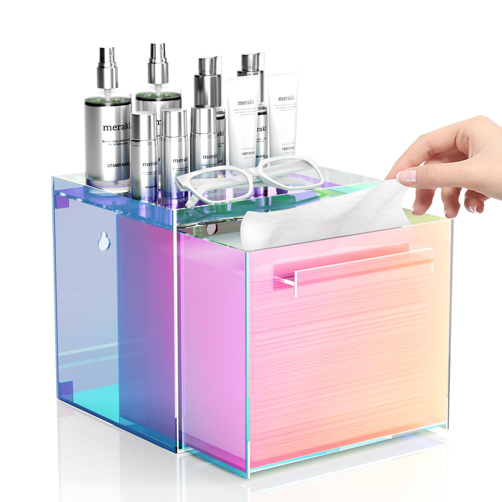 TAINESS Rainbow disposable towels box front view keeps towels neatly accessible during skincare routines.