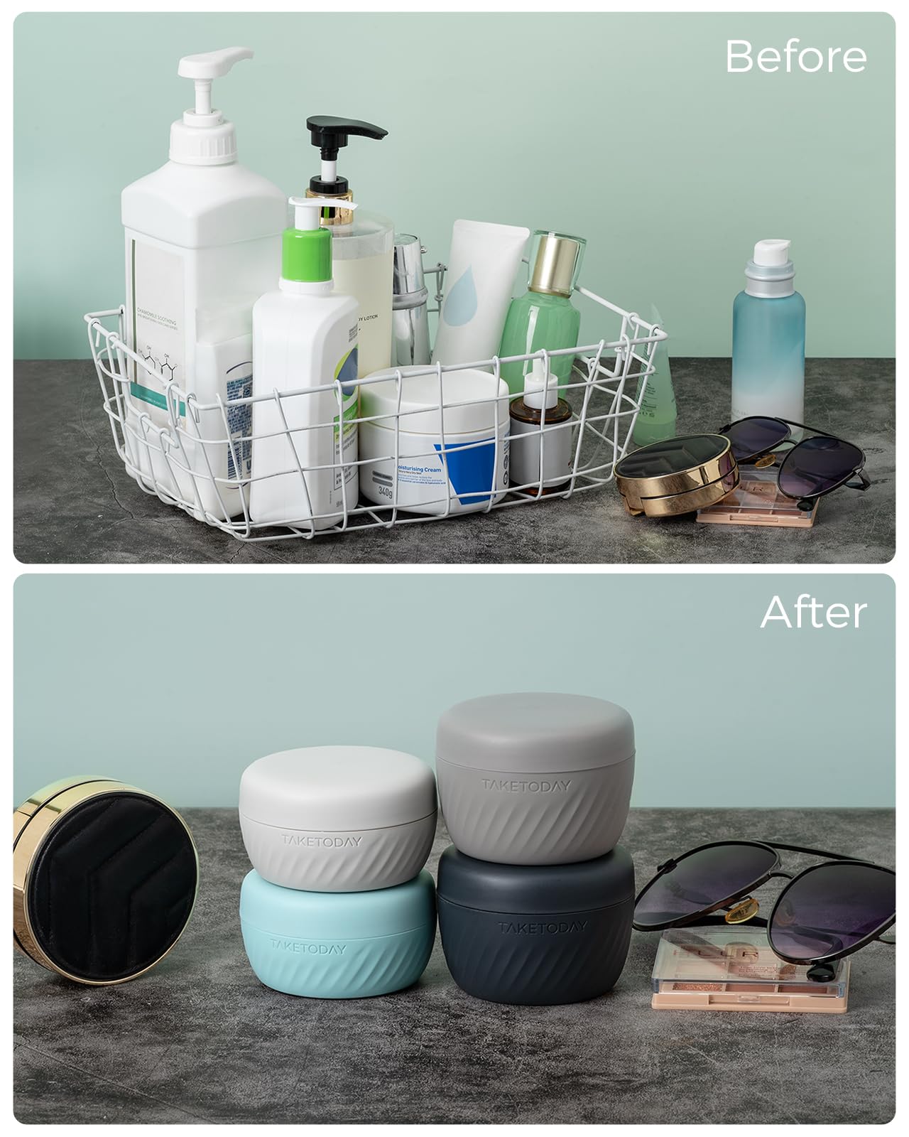 TakeToday 2oz set ideal for short trips and quick refills.