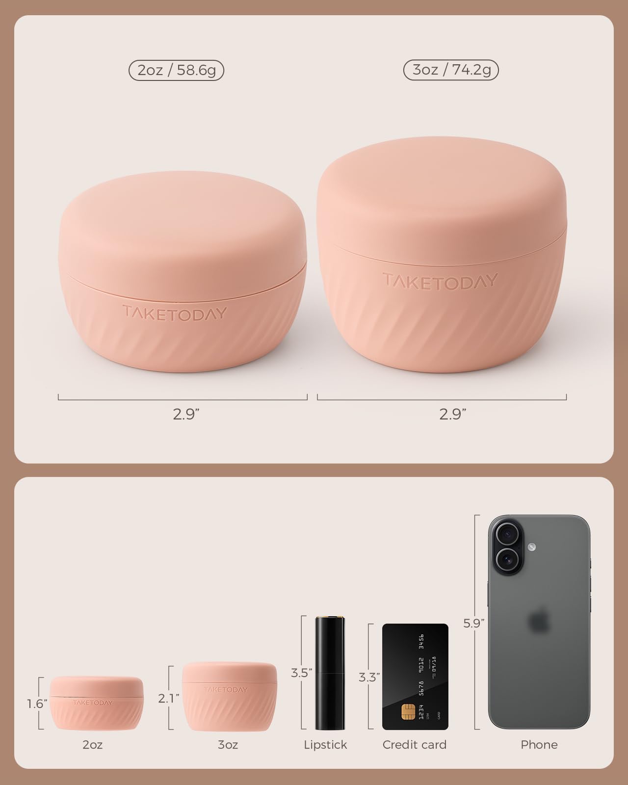 TakeToday 2oz silicone bottle filled with lotion ready for quick refills.