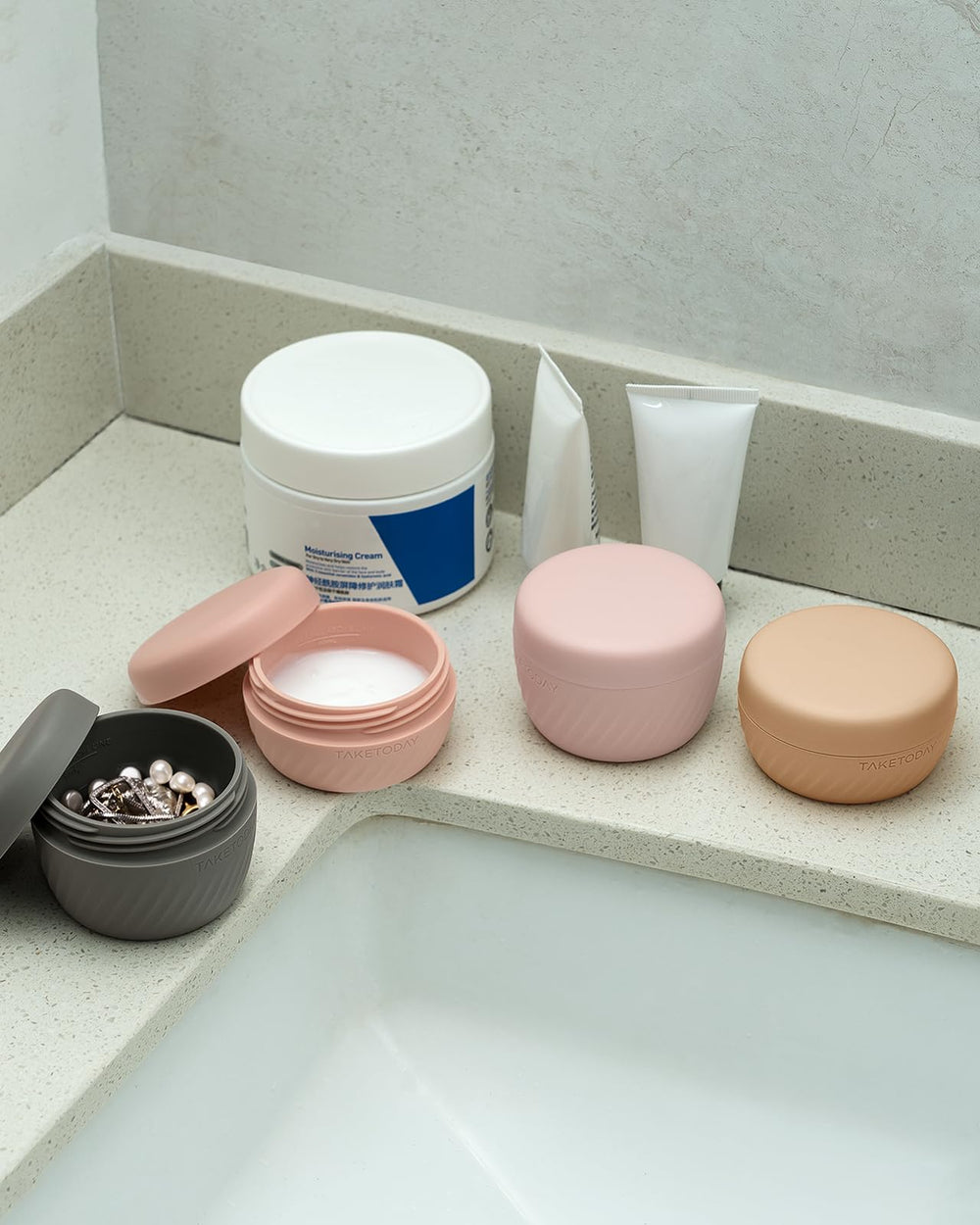 TakeToday apricot and grey Morandi colors add style to travel essentials.