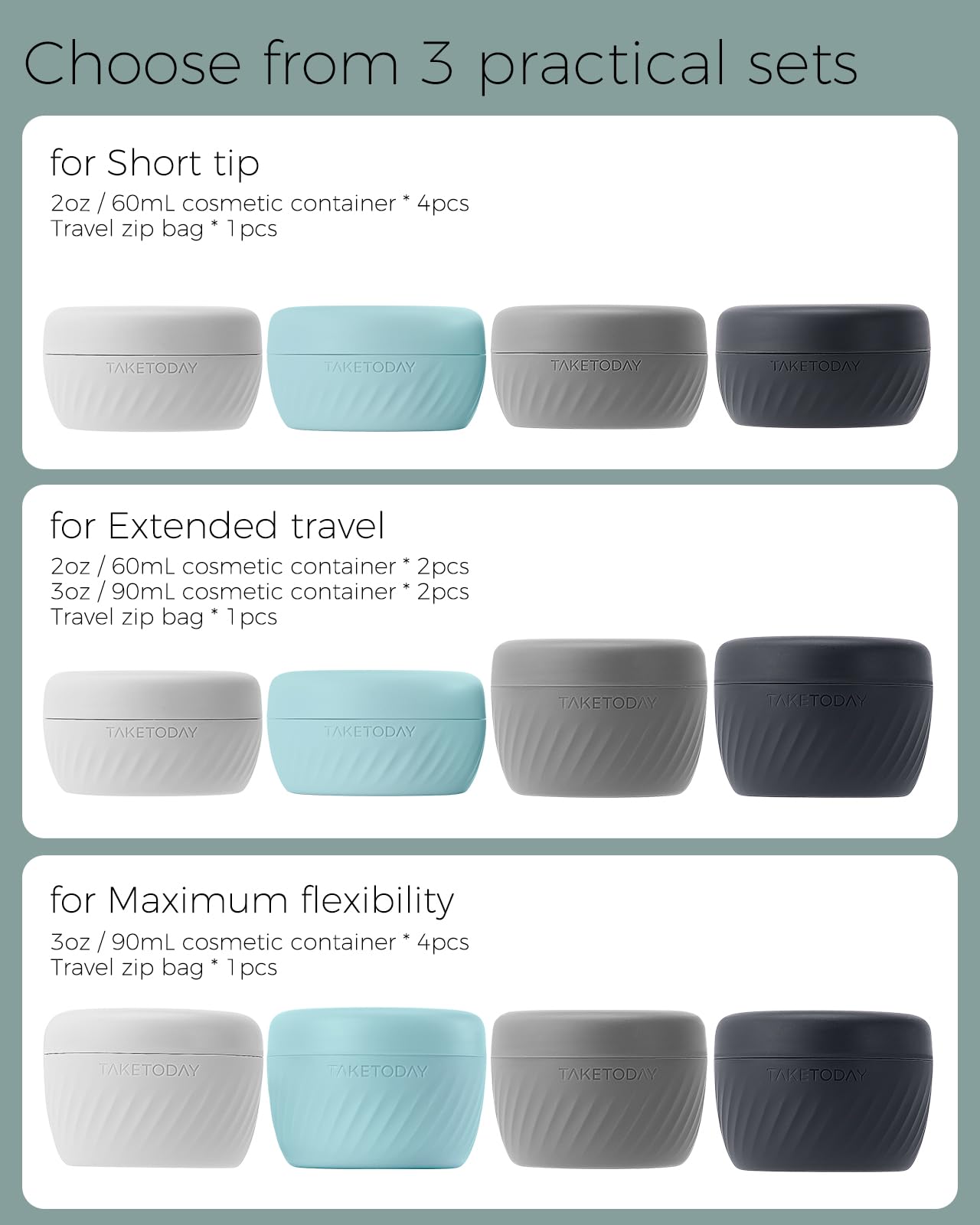 TakeToday compact set fits in carry-on organizers for minimalist travelers.