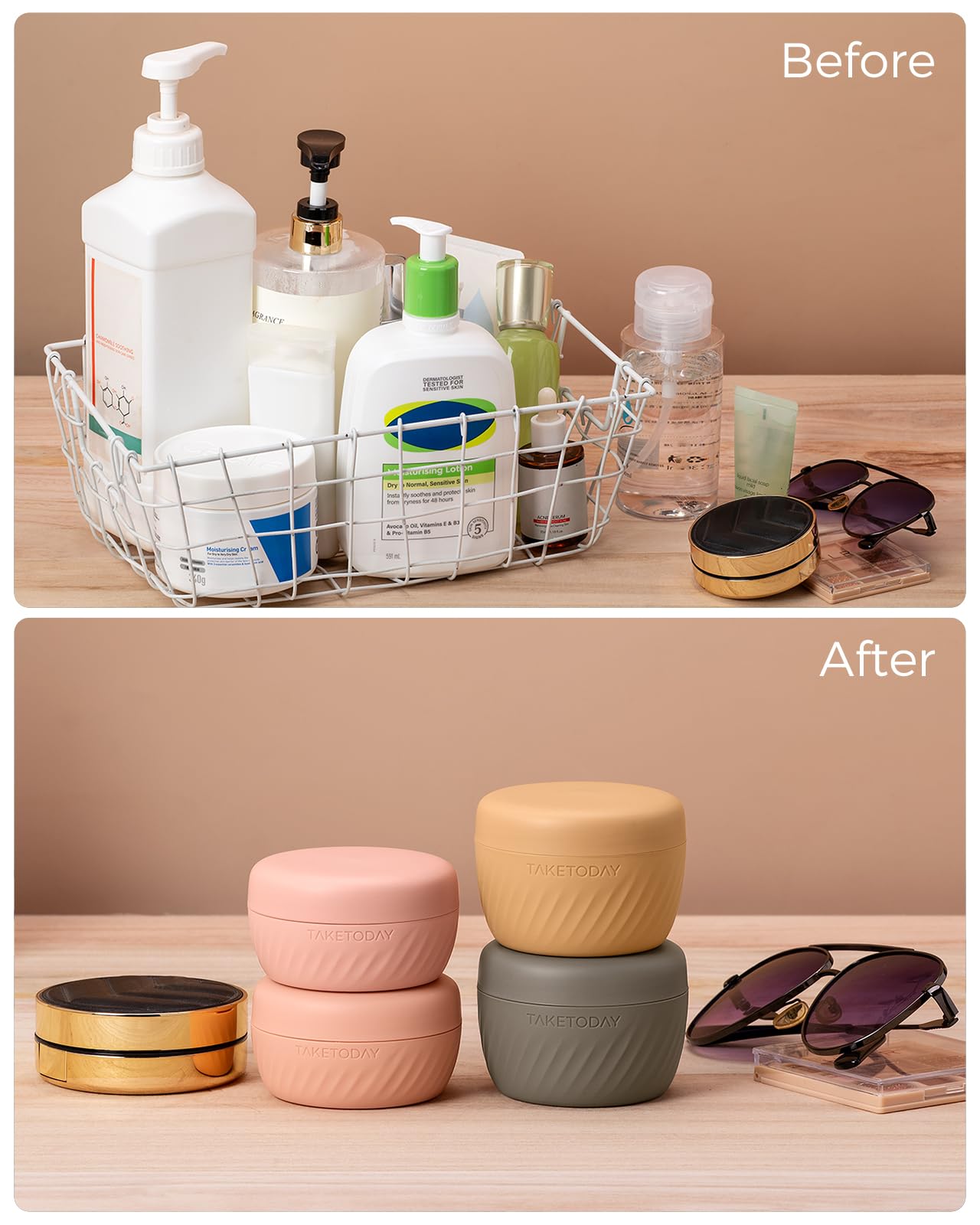 TakeToday travel container wide mouth opening aids easy filling and cleaning.
